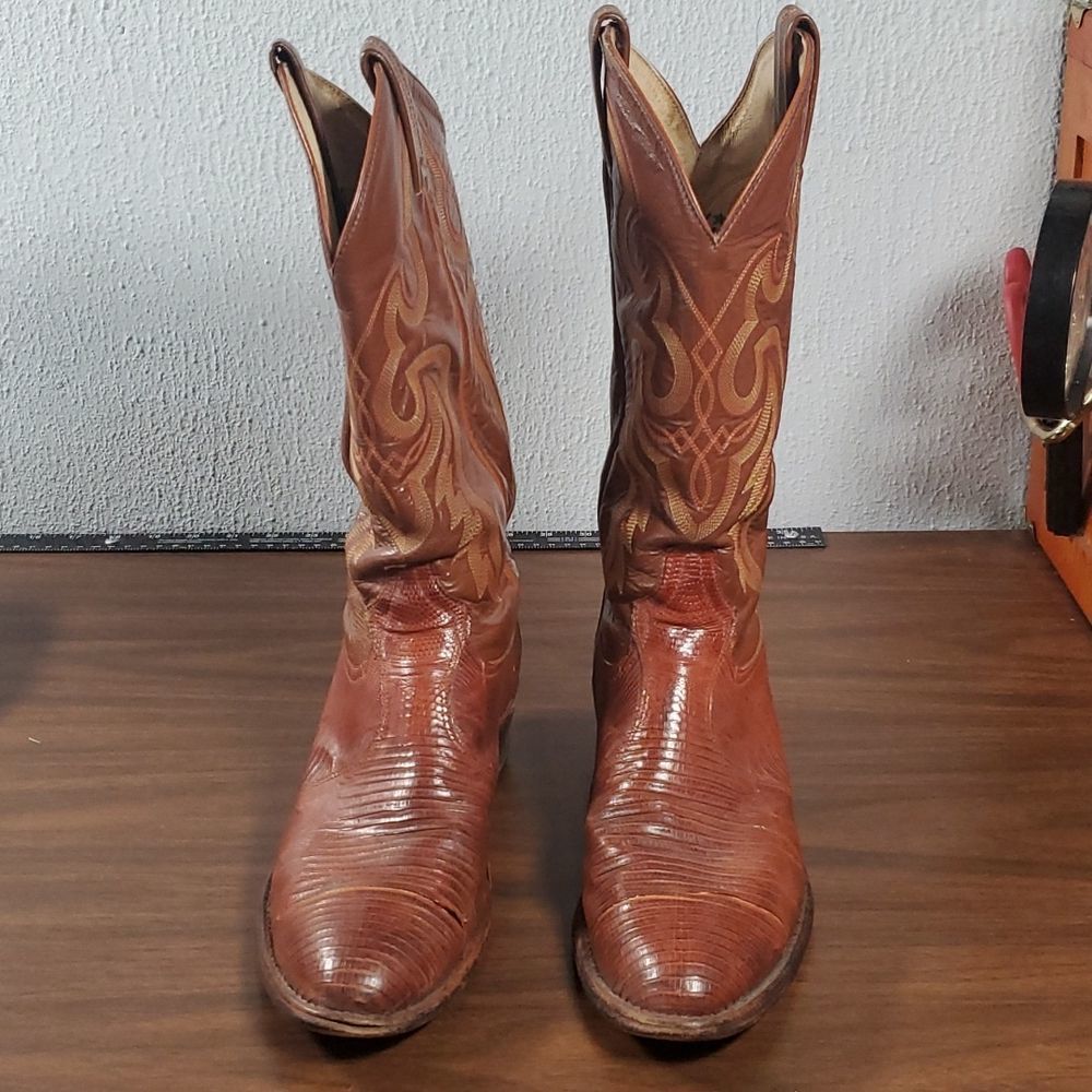 Tony Lama Vintage Lizard Cowboy Boots Y8446 Size 9D Damaged